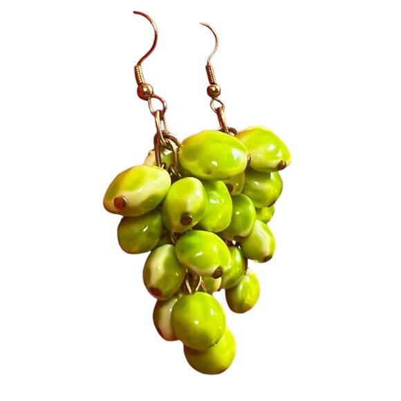 Vintage 90s Green Cluster Dangle Earrings - Picture 2 of 3